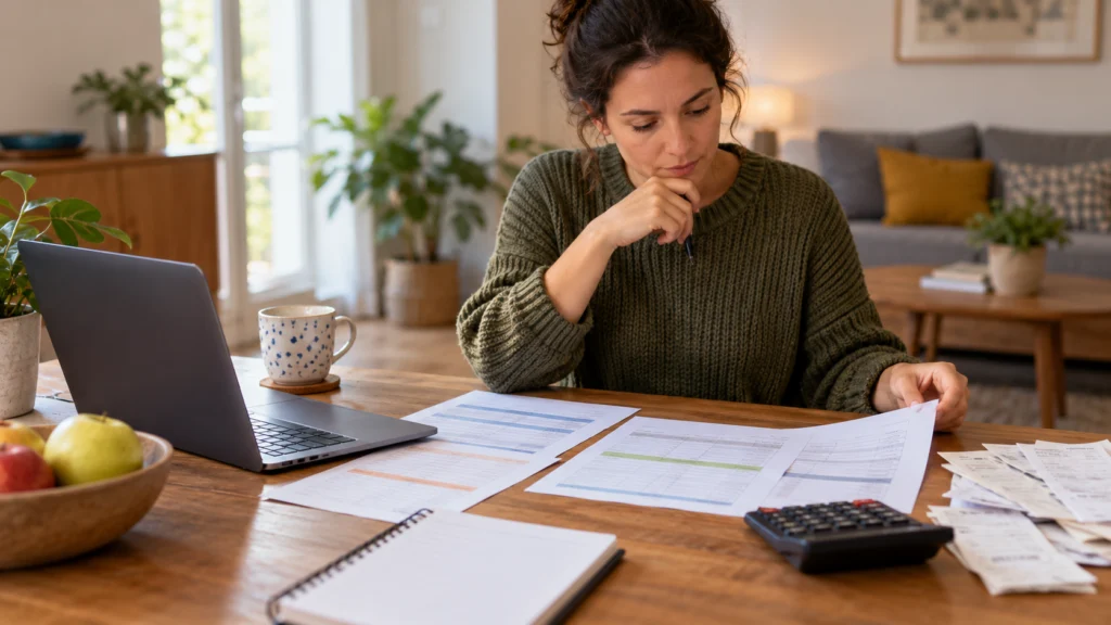 A clear generic data worksheet separating stakes, deposits, withdrawals and household bills, no gambling promotion